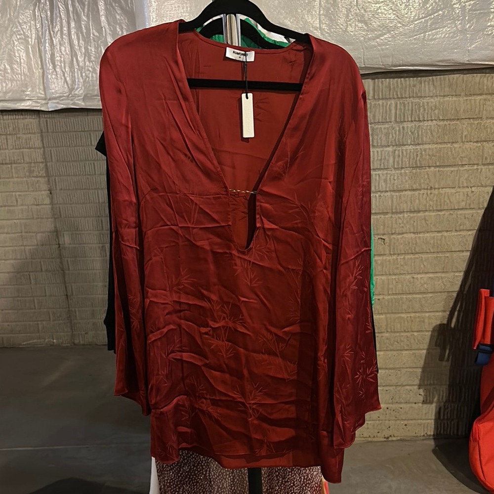 Rumored Red Mini Dress with V-Neck and 3/4 Sleeves